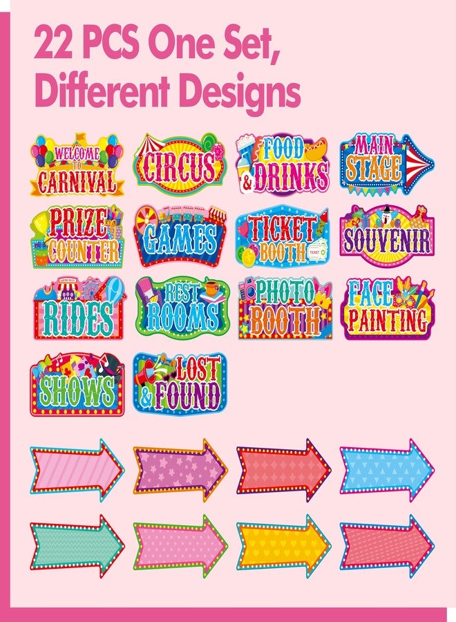 Gethelud 22 PCS Carnival Signs, Thick Cardstock Circus Theme Party Decoration Kit, Colorful Backdrop Sign for Fair, Amusement Park, Classroom Event, Carnival, Festival Decor - Image 2