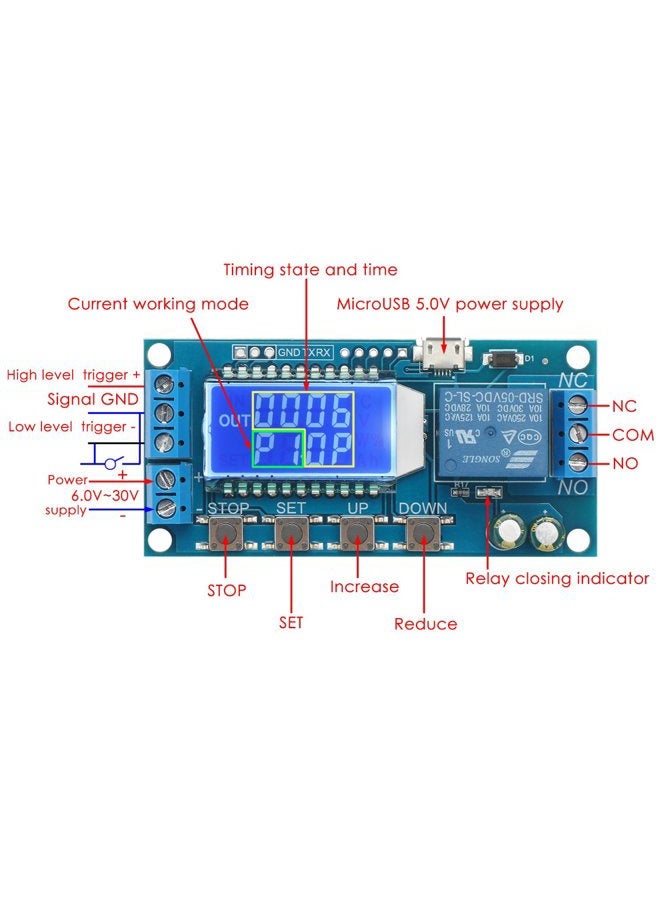 Drok Timer Relay, Time Delay Relay Dc 5V 12V 24V Controller Board Delay-Off Cycle 0.01S-9999Mins Trigger Switching Module With Lcd Display Support Micro Usb Power Supply - Image 2