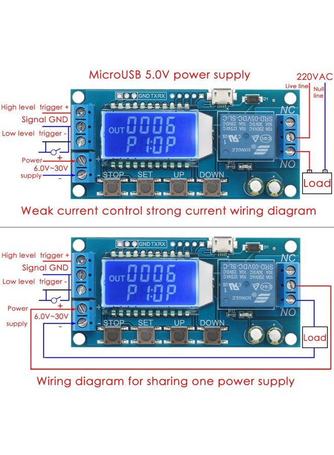 Drok Timer Relay, Time Delay Relay Dc 5V 12V 24V Controller Board Delay-Off Cycle 0.01S-9999Mins Trigger Switching Module With Lcd Display Support Micro Usb Power Supply - Image 3