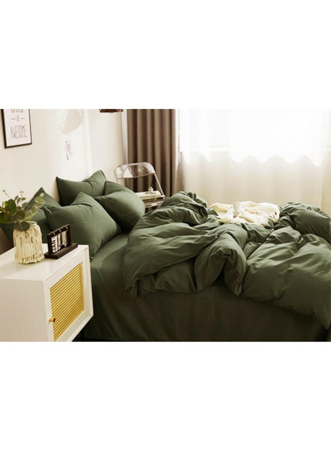 NANKO Nanko King Duvet Cover Set, Olive Green Luxury Microfiber Comforter Quilt Bedding Cover with Zip Closure Ties - Modern Farmhouse Style for Men and Women Chambray Teen, 3pc Size 104 x90  - Image 1