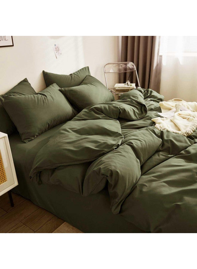 NANKO Nanko King Duvet Cover Set, Olive Green Luxury Microfiber Comforter Quilt Bedding Cover with Zip Closure Ties - Modern Farmhouse Style for Men and Women Chambray Teen, 3pc Size 104 x90  - Image 2