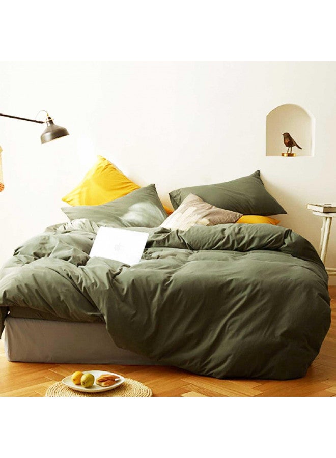 NANKO Nanko King Duvet Cover Set, Olive Green Luxury Microfiber Comforter Quilt Bedding Cover with Zip Closure Ties - Modern Farmhouse Style for Men and Women Chambray Teen, 3pc Size 104 x90  - Image 3