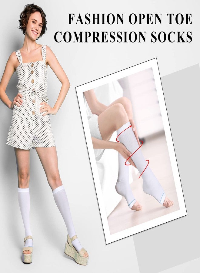 Sintege 4 Pairs Open Toe Anti Embolism Compression Stockings TED Hose 15-20mmHg Compression Socks 18mmHg Toeless Knee Socks for Women Men Swelling(S/m) - Image 5