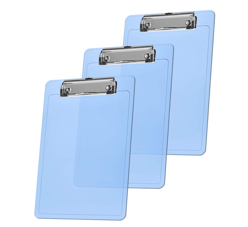 Acrimet Clipboard Memo Size A5 9 14 x 6 516 Low Profile Clip Plastic Clear Blue Color 3 Pack
