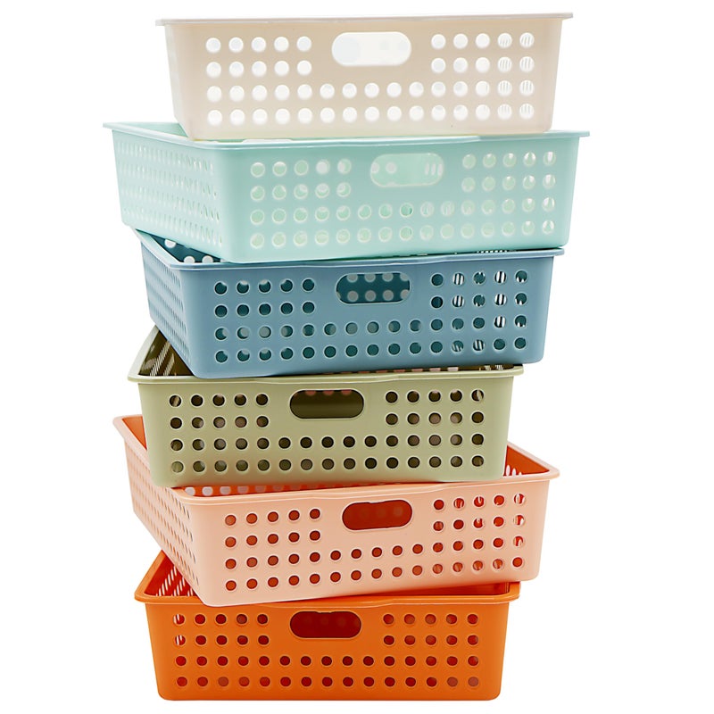 4E's Novelty 6 Pack Classroom Paper Baskets, Organizing Desk Boho Tray for A4 Papers, Classroom Storage Plastic Paper Bins, Fun Turn In Trays for Teachers and Students, Office Desk Room Trays - Image 1