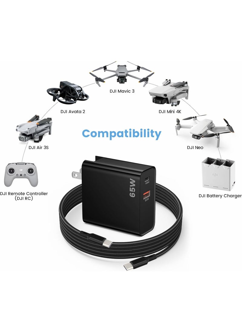 weishan PD 65W USB C Fast Charger for DJI Neo Air 3S Mini 4K Mini 2 SE Avata 2 Mavic 3 Drones  Dual Port USB  Type C Wall Charger with C to C Charging Cable for DJI FPV Accessories 6ft Long  - Image 2