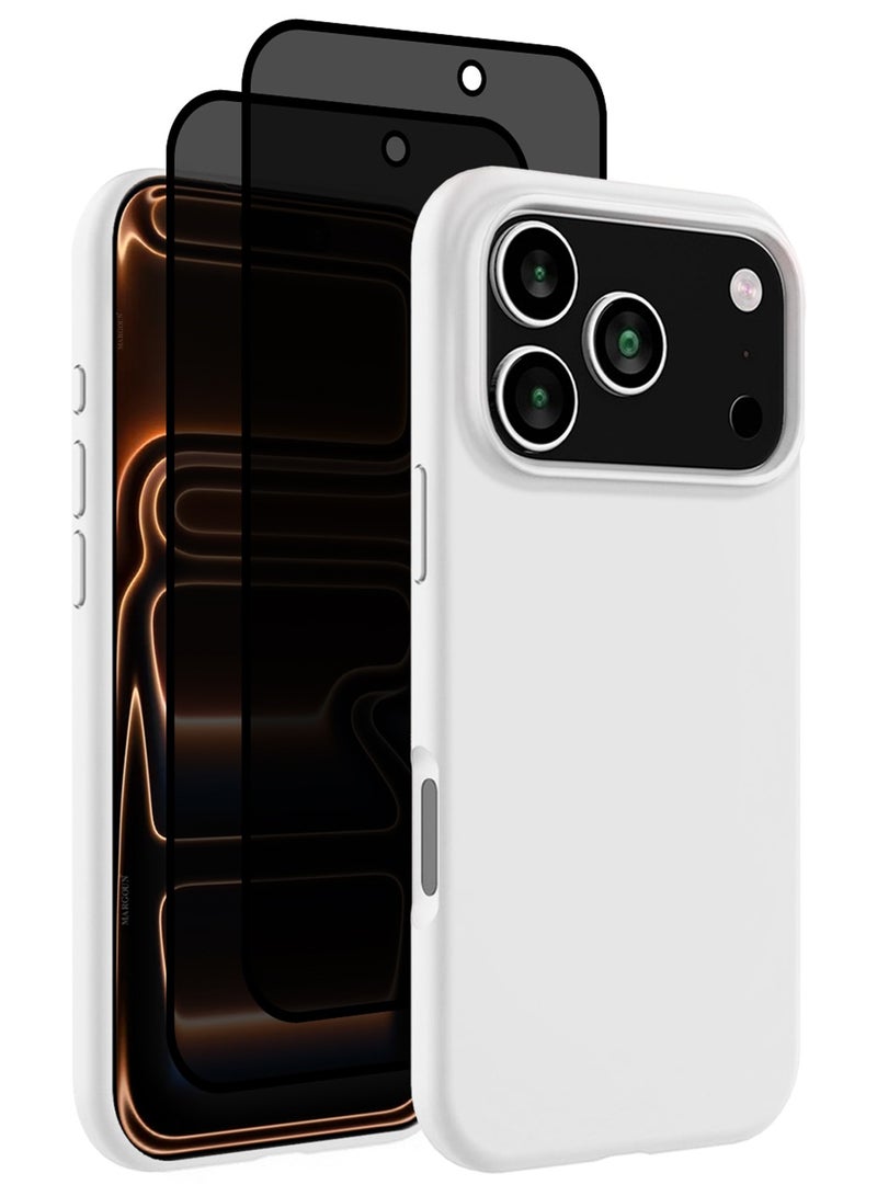 CATANES 3 Packs Silicone Protective Phone Case for iPhone 17 Pro - Soft Anti-Scratch Microfiber Lining Ultra Slim Drop Protection Phone Cover with Two Privacy Screen Protectors - White