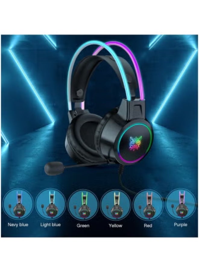 onikuma X15 Pro Wired Over-Ear Gaming Headphones with Adjustable Mic & LED Light – Universal Compatibility with PS5, PS4, Xbox One, Xbox Series X|S, Nintendo Switch & PC – Immersive Surround Sound, Noise Isolation, Soft Cushions & Sturdy Build – Black Gaming Headset  - Image 5