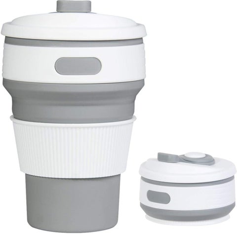 Generic Silicone Collapsible Coffee Cup, 350ml Convenient Travel Coffee Mug Lightweight Food Grade Silicone & PP BPA Free for Camping Hiking Outdoor Commuters - Grey