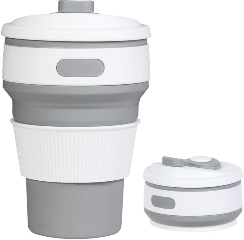 Generic Silicone Collapsible Coffee Cup, 350ml Convenient Travel Coffee Mug Lightweight Food Grade Silicone & PP BPA Free for Camping Hiking Outdoor Commuters - Grey