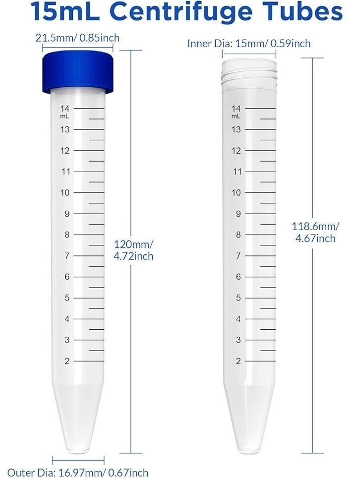 Protect Centrifuge Tube 15ml with Screw Cap | Graduated Conical Bottom Leak-Proof Plastic Sample Storage Tube | Laboratory Centrifuge Tube for Lab, Medical, Research & Testing Use - Image 1