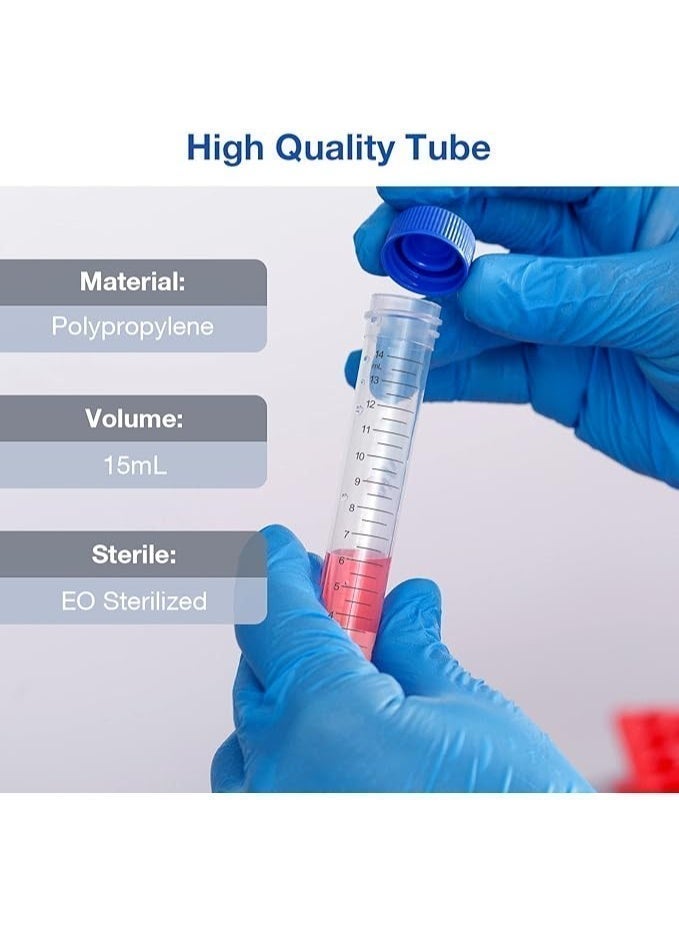 Protect Centrifuge Tube 15ml with Screw Cap | Graduated Conical Bottom Leak-Proof Plastic Sample Storage Tube | Laboratory Centrifuge Tube for Lab, Medical, Research & Testing Use - Image 2