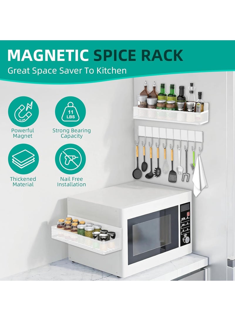 XiuWoo 3 Pack No Drilling Moveable Metal Magnetic Spice Rack, Refrigerator Magnetic Shelf, Fridge Organizer Shelves, Kitchen Storage Rack with 8 Hooks, Traceless Adhesive Sticker Installation Chose  - Image 5