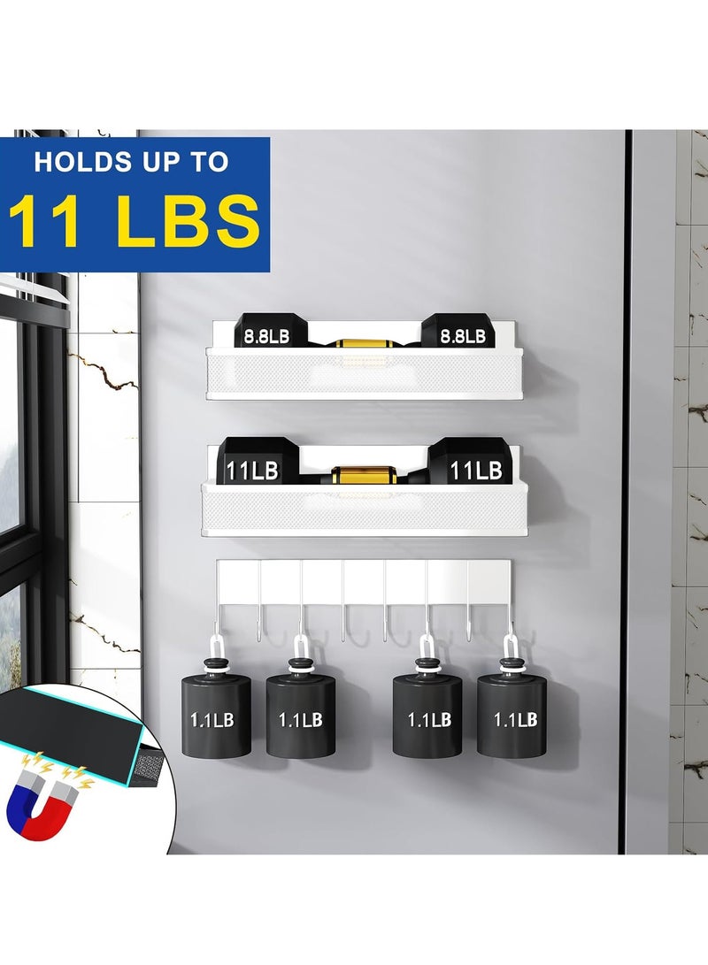 XiuWoo 3 Pack No Drilling Moveable Metal Magnetic Spice Rack, Refrigerator Magnetic Shelf, Fridge Organizer Shelves, Kitchen Storage Rack with 8 Hooks, Traceless Adhesive Sticker Installation Chose  - Image 3