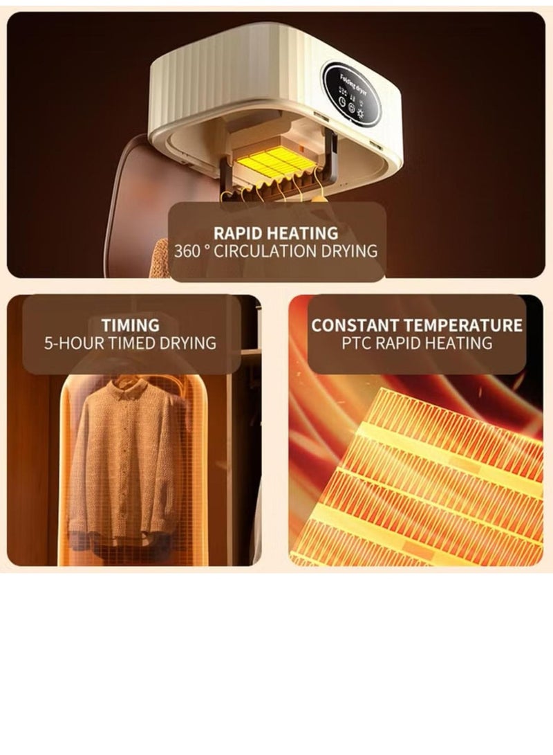 مجفف ملابس كهربائي قابل للطي بقوة 600 وات مع رف تجفيف ذكي عن بعد، آلة تجفيف محمولة للسفر مع توقيت 220 فولت، شاشة رقمية - Image 2