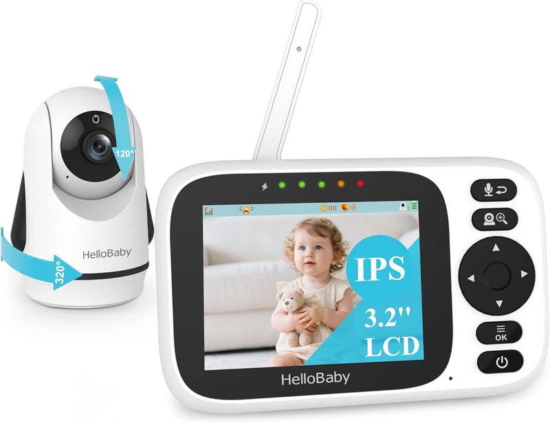 HelloBaby Baby Monitor with 32 IPS Screen  Baby Camera Monitor with Remote PanTiltZoom Camera No WiFi Infrared Night Vision 1000ft Wireless Connection - Image 1