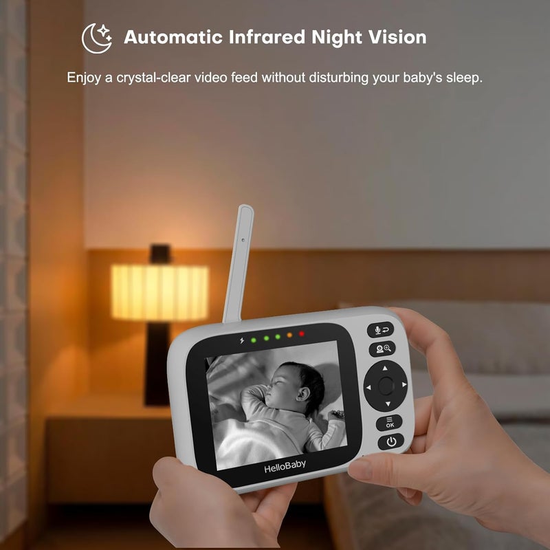 HelloBaby Baby Monitor with 32 IPS Screen  Baby Camera Monitor with Remote PanTiltZoom Camera No WiFi Infrared Night Vision 1000ft Wireless Connection - Image 3