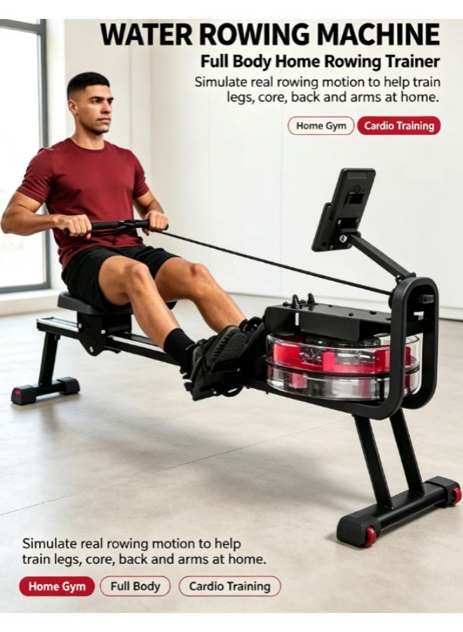 Golivn Water Resistance Rowing Machine, Full‑Body Home Rowing Trainer, Foldable Fitness Rower with Device Holder for Home Gym Cardio Workout - Image 1