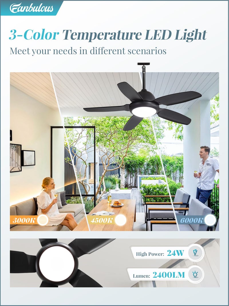 Fanbulous 42 Inch Waterproof Outdoor Ceiling Fan with Lights and Remote,IP65 Hanging Gazebo Fan with 3CCT 6-Speed DC Motor,Black Wet Rated Plug in Ceiling Fan with Cord for Patios Porch Pergola - Image 4