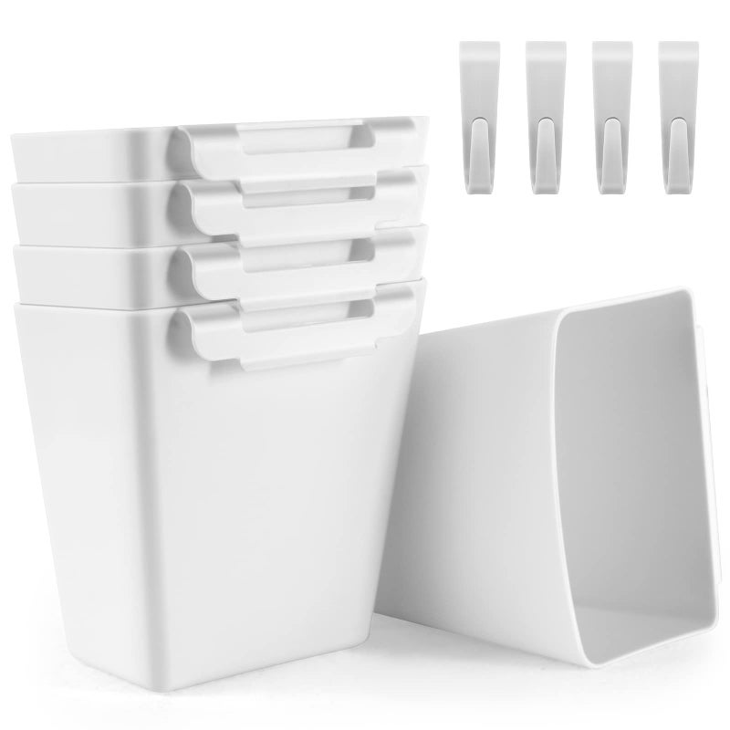 LEZIOA 5 Pack Hanging Cup Holders, Multipurpose Rolling Cart Accessories Utility Cart Accessories For Art Craft Supplies, Space Saving Hanging Storage Basket Pencil Holder Makeup Organizers (White) - Image 1