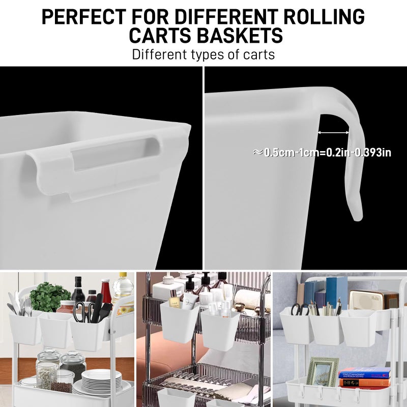 LEZIOA 5 Pack Hanging Cup Holders, Multipurpose Rolling Cart Accessories Utility Cart Accessories For Art Craft Supplies, Space Saving Hanging Storage Basket Pencil Holder Makeup Organizers (White) - Image 5