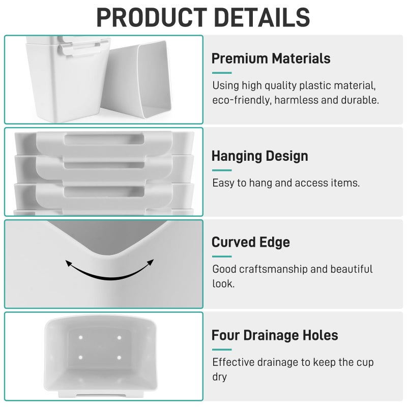 LEZIOA 5 Pack Hanging Cup Holders, Multipurpose Rolling Cart Accessories Utility Cart Accessories For Art Craft Supplies, Space Saving Hanging Storage Basket Pencil Holder Makeup Organizers (White) - Image 2