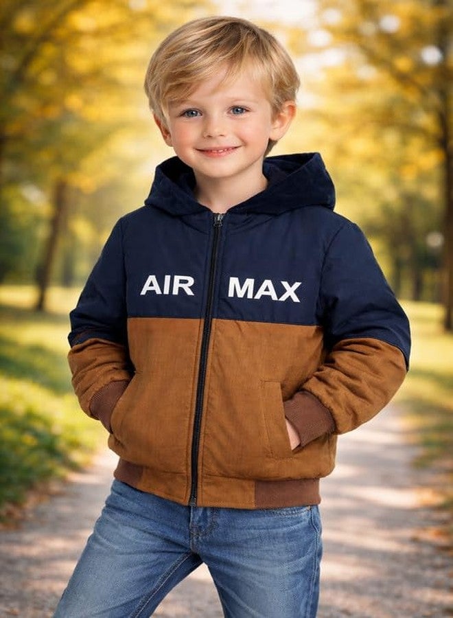 Krystle Kids Winter Hooded Jacket for Boys | Full Sleeve Warm Padded Jacket | Soft Inner Lining | Front Zip Closure | Navy Blue & Brown (6-7 Years) - Image 2