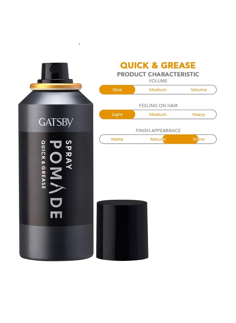 GATSBY Gatsby Japan Spray Pomade Quick Grease For Slicked Back Hair Style Shine Effect Non Sticky Spray Pomade For Quick Easy Hair Styling Hair Spray For Men 150ml Made in Indonesia  - Image 3