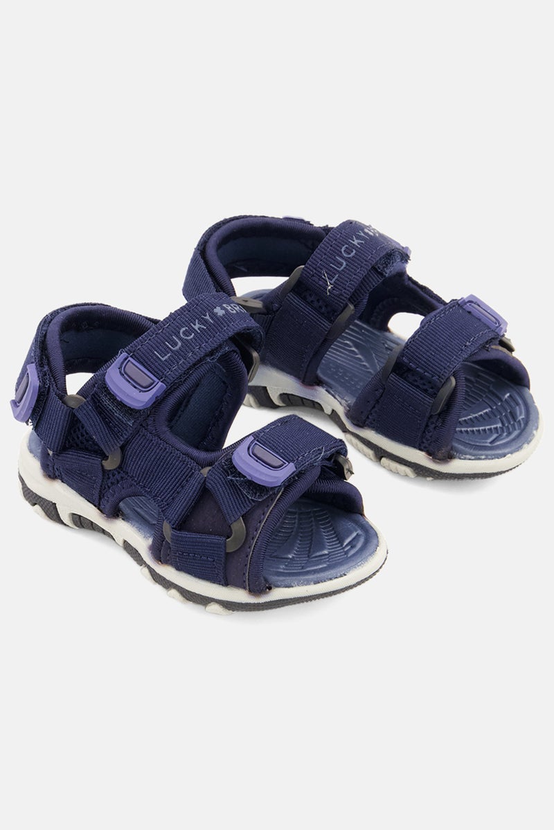 LUCKY BRAND Toddlers Boy Brand Logo Medium Velcro Sandals, Navy - Image 1