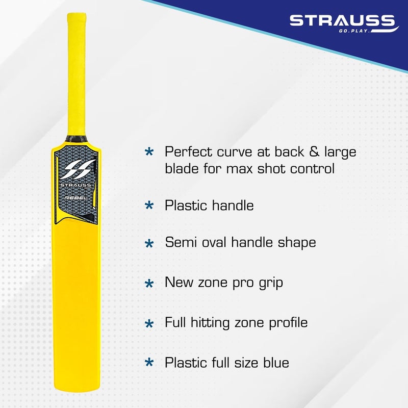 STRAUSS Rebel Cricket Bat | Full Size | Dimensions: 34 X 4.5 inch | Heavy Duty Hard Plastic Cricket Bat | Tennis & Synthetic Ball Cricket Bat | Tennis Cricket Bat,(Golden Yellow) - Image 5