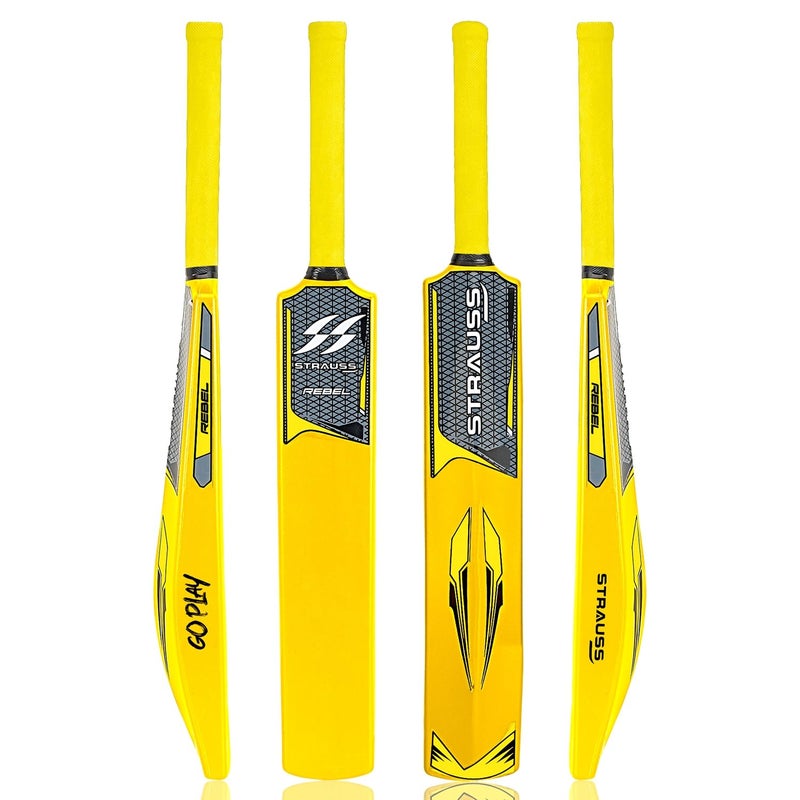 STRAUSS Rebel Cricket Bat | Full Size | Dimensions: 34 X 4.5 inch | Heavy Duty Hard Plastic Cricket Bat | Tennis & Synthetic Ball Cricket Bat | Tennis Cricket Bat,(Golden Yellow) - Image 1