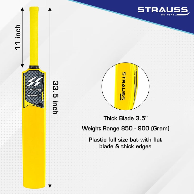 STRAUSS Rebel Cricket Bat | Full Size | Dimensions: 34 X 4.5 inch | Heavy Duty Hard Plastic Cricket Bat | Tennis & Synthetic Ball Cricket Bat | Tennis Cricket Bat,(Golden Yellow) - Image 4
