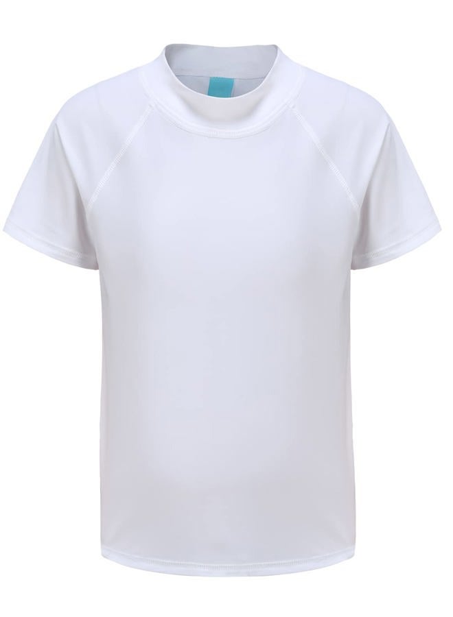 HowJoJo Big Boys Short Sleeve Rash Guard Shirts Swim Shirt UPF 50+ White Size 12/10-12, White 15, 11-12 Years - Image 1