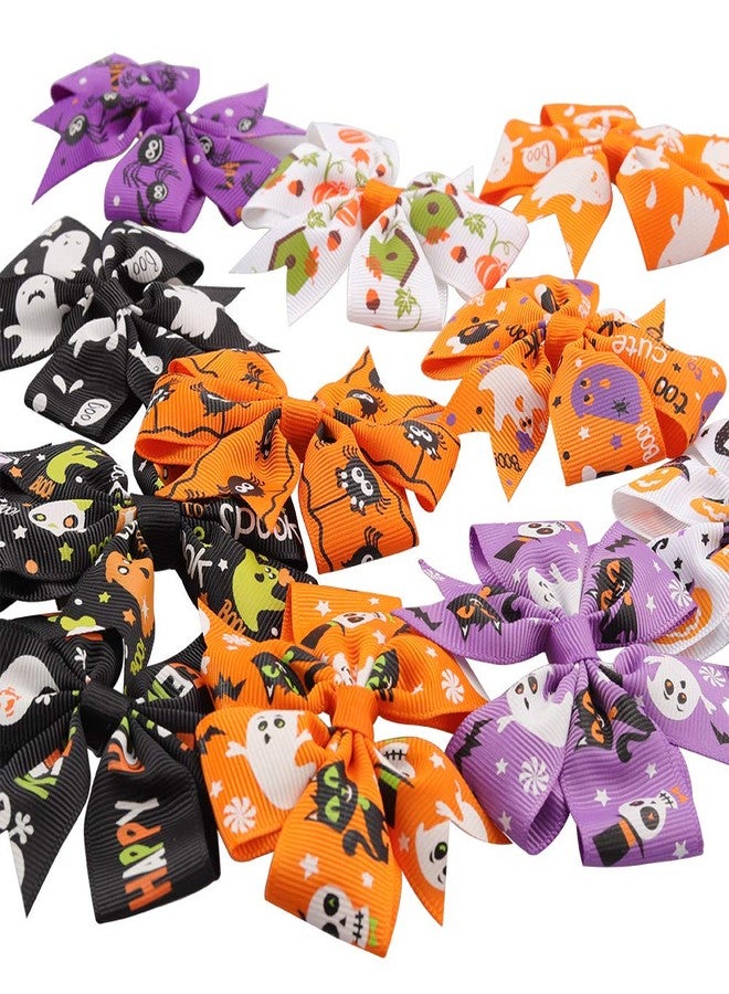 Rocutus 12pcs/set Halloween's Day Bow Knot Hair Pins Boutique clips Grosgrain Ribbon Halloween Hair Bows (Halloween 1) - Image 3