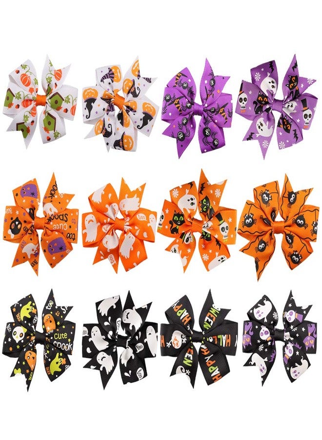 Rocutus 12pcs/set Halloween's Day Bow Knot Hair Pins Boutique clips Grosgrain Ribbon Halloween Hair Bows (Halloween 1) - Image 1