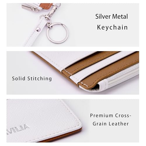 SEAVILIA Small Wallet for Women Slim Wristlet Keychain Wallets RFID Credit Card Holder With Zipper Pocket, ID Window (Beige＆Brown) - Image 3