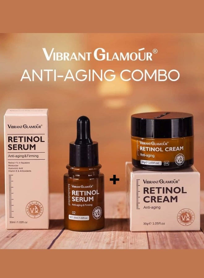 Vibrant Glamour مجموعة كريم وسيروم ريتينول من فايبرانت غلمر لمكافحة الشيخوخة وتقليل التجاعيد وتفتيح البشرة للعناية بالوجه لجميع أنواع البشرة - Image 1