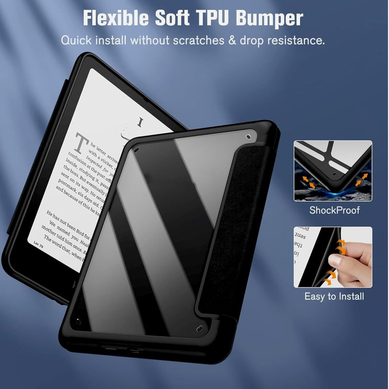 Moca Case for 7 Inch Kindle Paperwhite 12th Gen 2024 and Signature Edition, Slim Shockproof Clear Back Cover, Auto Sleep/Wake Protective Case (Black) - Image 4