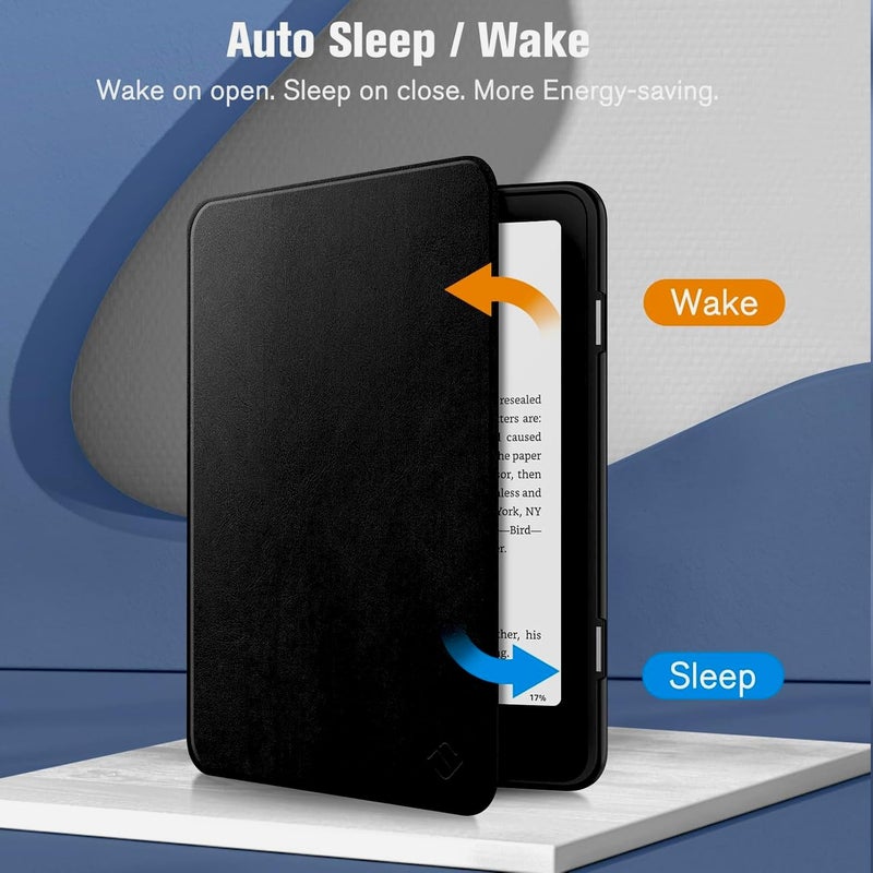 Moca Case for 7 Inch Kindle Paperwhite 12th Gen 2024 and Signature Edition, Slim Shockproof Clear Back Cover, Auto Sleep/Wake Protective Case (Black) - Image 3