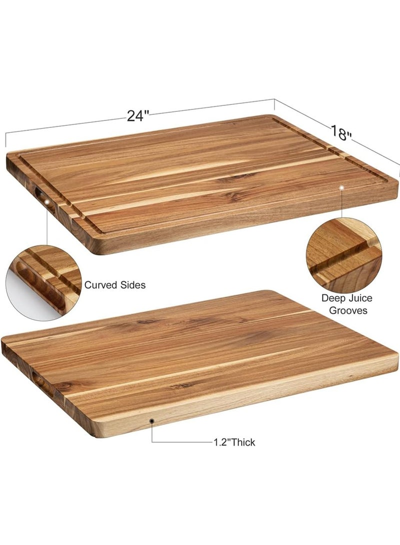 Acacia Wood Cutting Board 24"x18", Extra Large Butcher Block with Juice Groove and Handles - Image 5