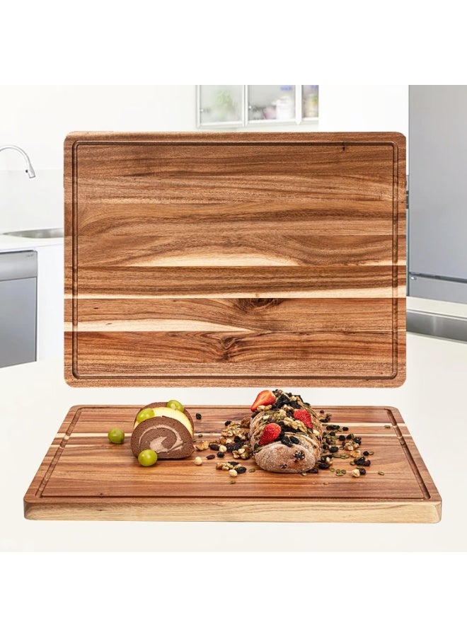 Acacia Wood Cutting Board 24"x18", Extra Large Butcher Block with Juice Groove and Handles - Image 1