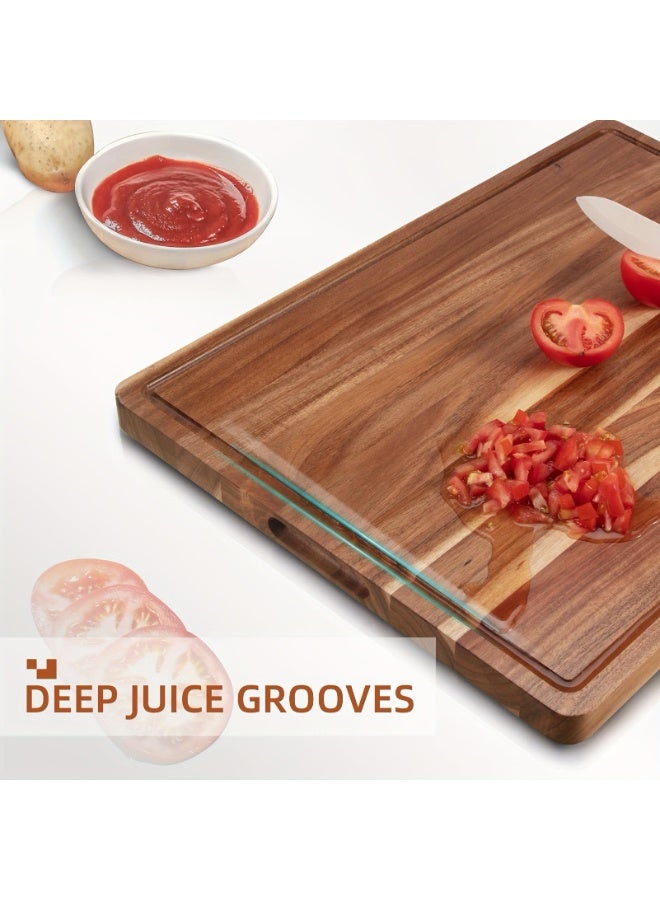 Acacia Wood Cutting Board 24"x18", Extra Large Butcher Block with Juice Groove and Handles - Image 3