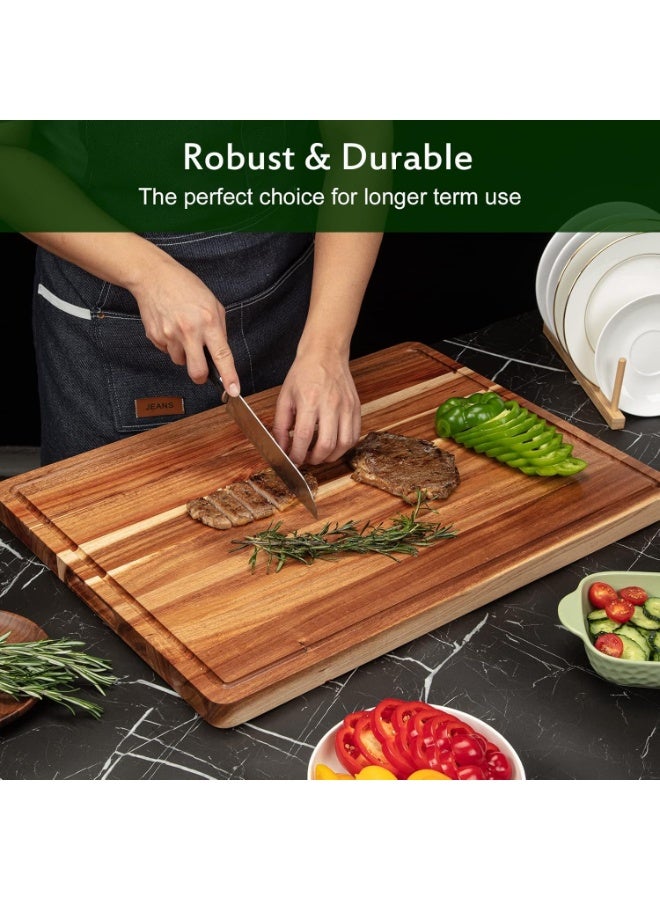 Acacia Wood Cutting Board 24"x18", Extra Large Butcher Block with Juice Groove and Handles - Image 4