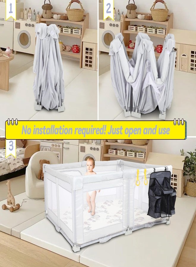 FAHKNS Foldable Baby Playpen, Playpen for Babies and Toddlers, 47x47 Inch No Assembly Required Baby Fence Play Area with Crawling Mats and 50 Ocean Balls, Anti-Fall Safety PlayPen with Soft Breathable Mesh - Image 5