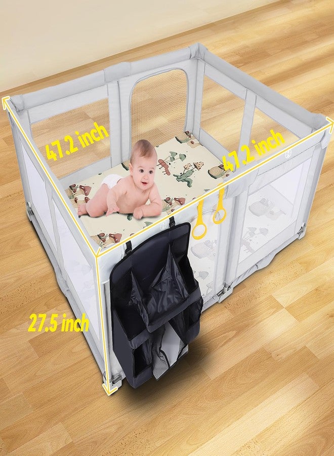 FAHKNS Foldable Baby Playpen, Playpen for Babies and Toddlers, 47x47 Inch No Assembly Required Baby Fence Play Area with Crawling Mats and 50 Ocean Balls, Anti-Fall Safety PlayPen with Soft Breathable Mesh - Image 3