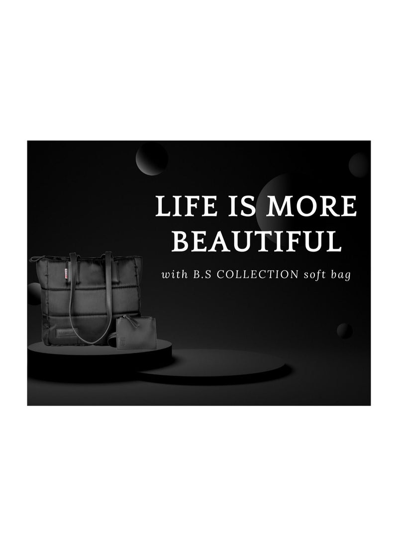 B.S COLLECTION - Soft Canvas B.S bag tote bag and shoulder bag for girls - black - Image 1