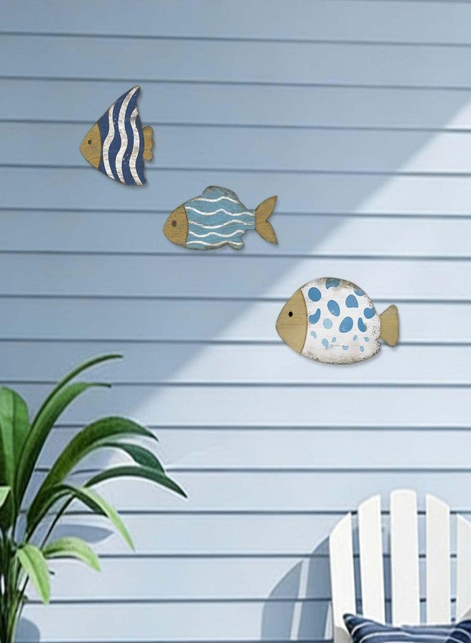 Bnesi 3 Pcs Wooden Fish Wall Art Decor Coastal Lake House Decor Wall Art Beach Theme Fish Wall Sculpture Vintage Lake Ocean Decor Ornaments for Home Bathroom Bedroom Living Room (Modern, Blue, Medium) - Image 5