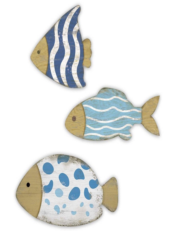 Bnesi 3 Pcs Wooden Fish Wall Art Decor Coastal Lake House Decor Wall Art Beach Theme Fish Wall Sculpture Vintage Lake Ocean Decor Ornaments for Home Bathroom Bedroom Living Room (Modern, Blue, Medium) - Image 1