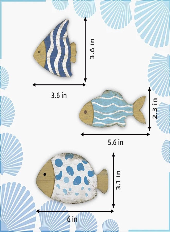 Bnesi 3 Pcs Wooden Fish Wall Art Decor Coastal Lake House Decor Wall Art Beach Theme Fish Wall Sculpture Vintage Lake Ocean Decor Ornaments for Home Bathroom Bedroom Living Room (Modern, Blue, Medium) - Image 3