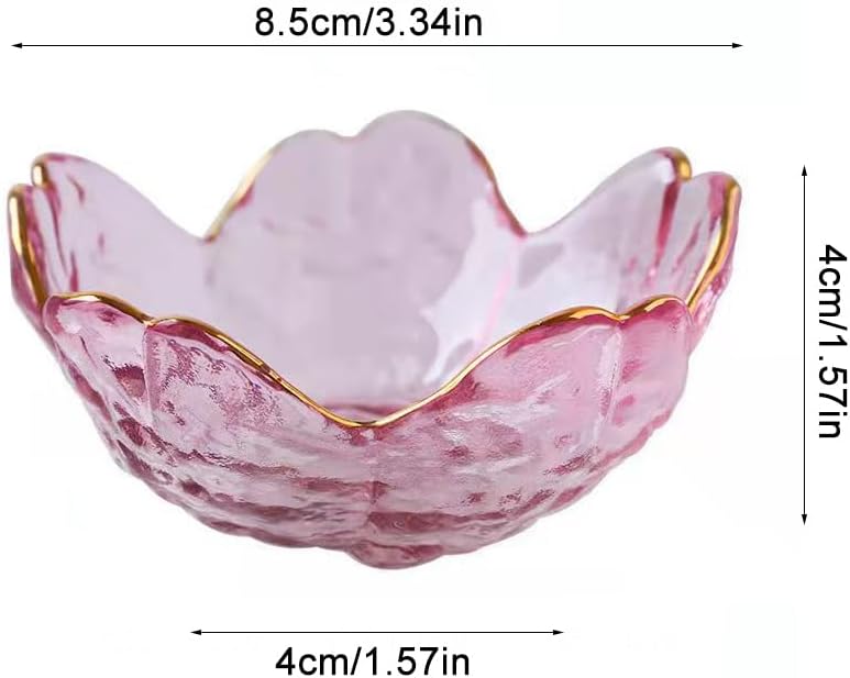Rayberro 4Pack Sakura Sauce Dishes Set Pink Cherry Flower Crystal Glass Appetizer Plates Dipping Bowls Tasting Dishes Serving Dish Seasoning Saucers Bowl Little Bowls Ice Cream Snack Sushi Soy Condiment Dish - Image 2